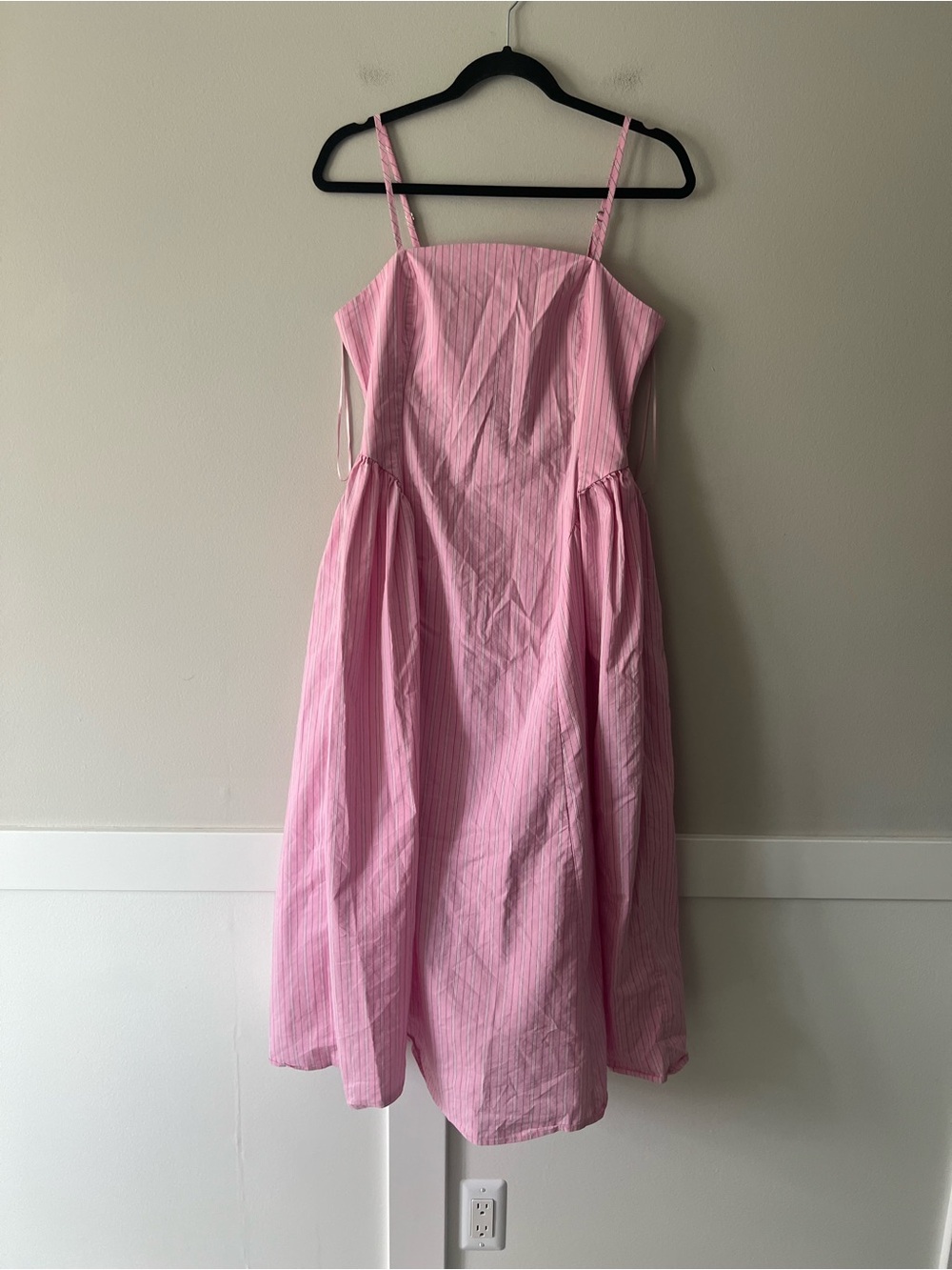 Maeve Pink Striped Fit & Flare Midi Dress Smocked Back Size M - Picture 4 of 11